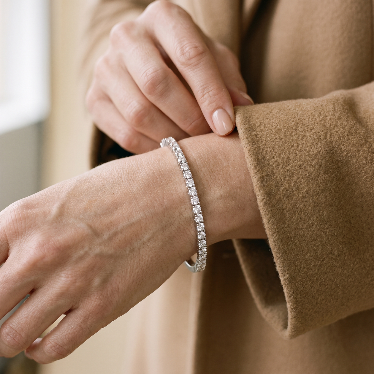 Margaux Moissanite Half-Tennis Bangle, worn by a woman