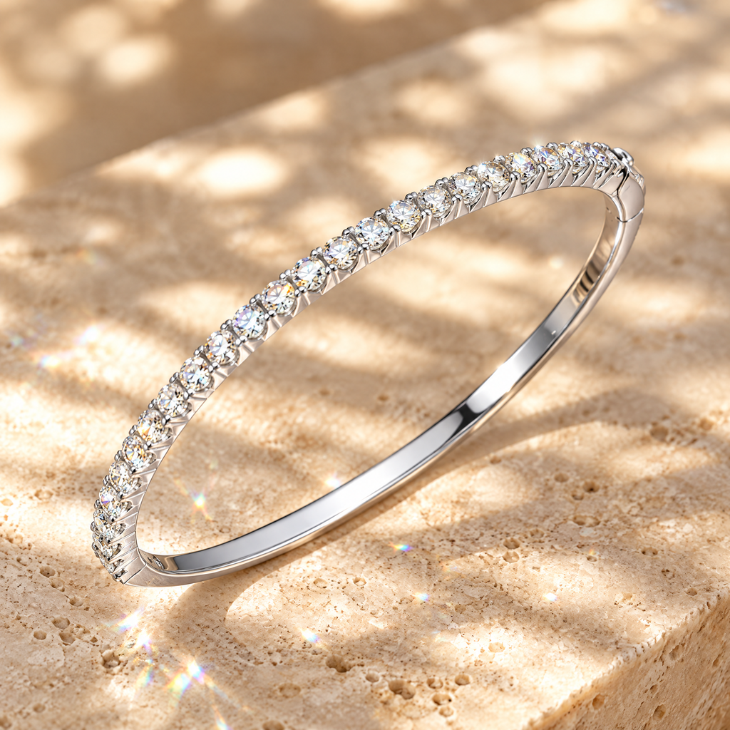 Margaux Moissanite Half-Tennis Bangle, close-up detail