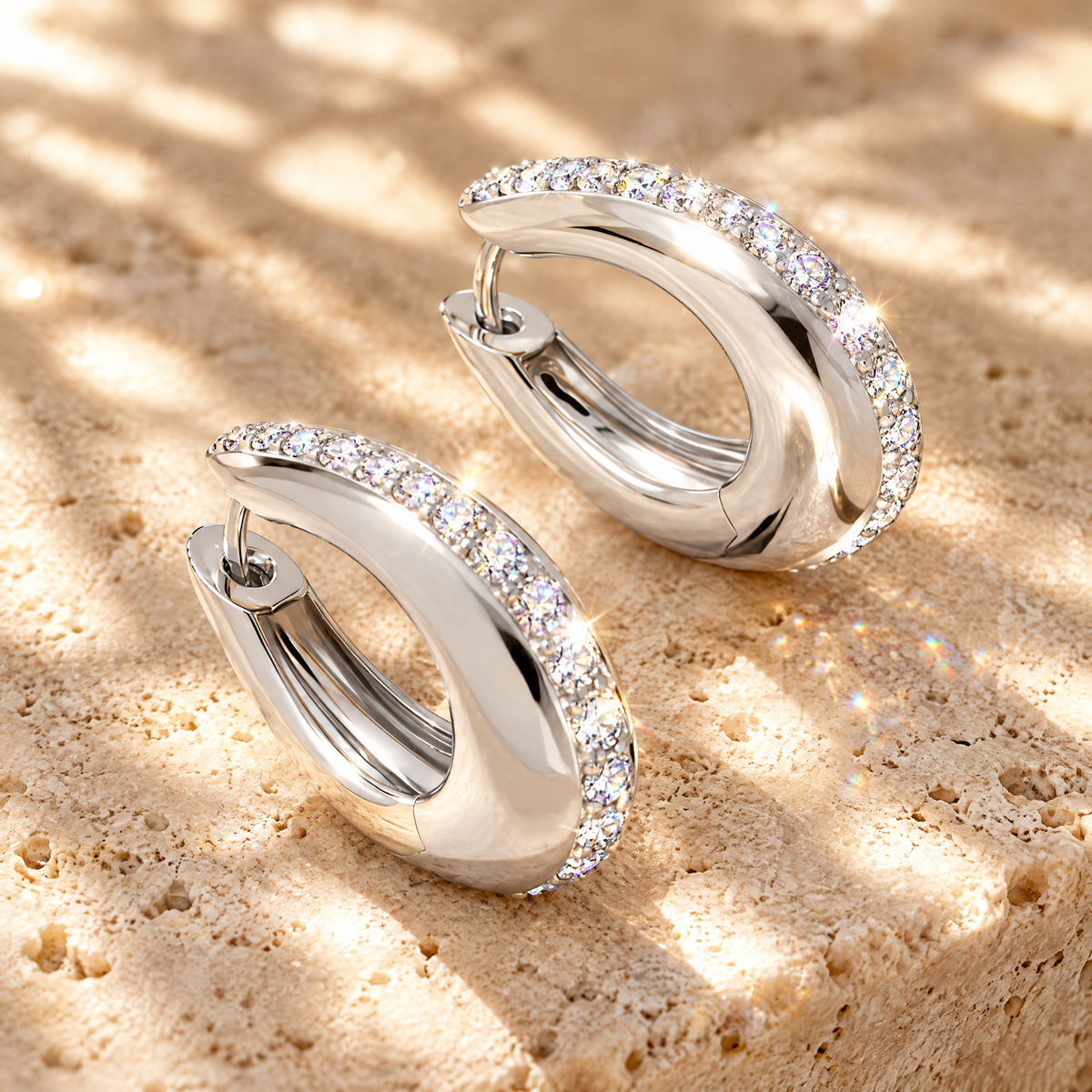 Margot Moissanite Chunky Hoops, close-up detail