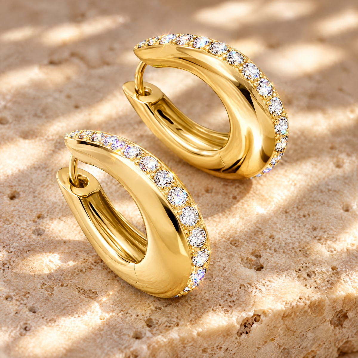 Margot Moissanite Chunky Hoops, 14K Gold Filled, close-up detail
