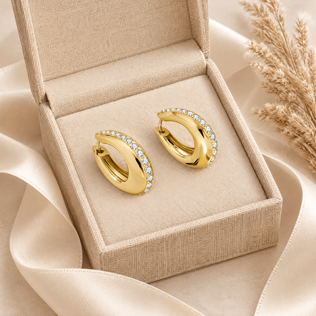 Margot Moissanite Chunky Hoops, 14K Gold Filled, presented in a box