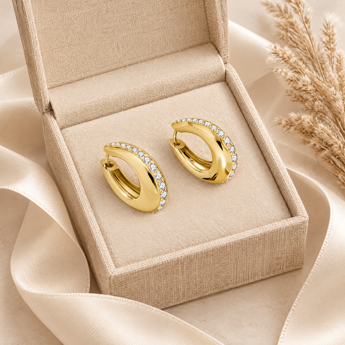 Margot Moissanite Chunky Hoops, 14K Gold Filled, presented in a box