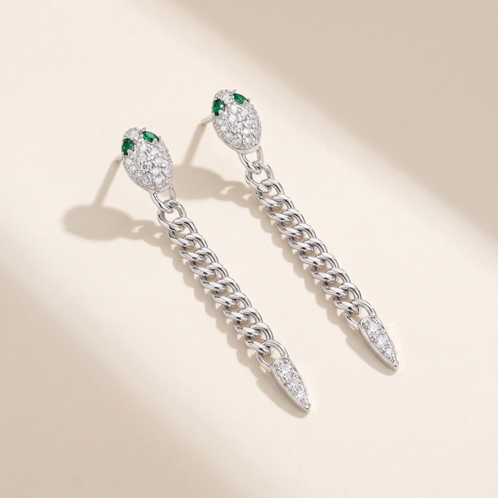 Mélusine Moissanite Snake Drop Earrings in White Gold