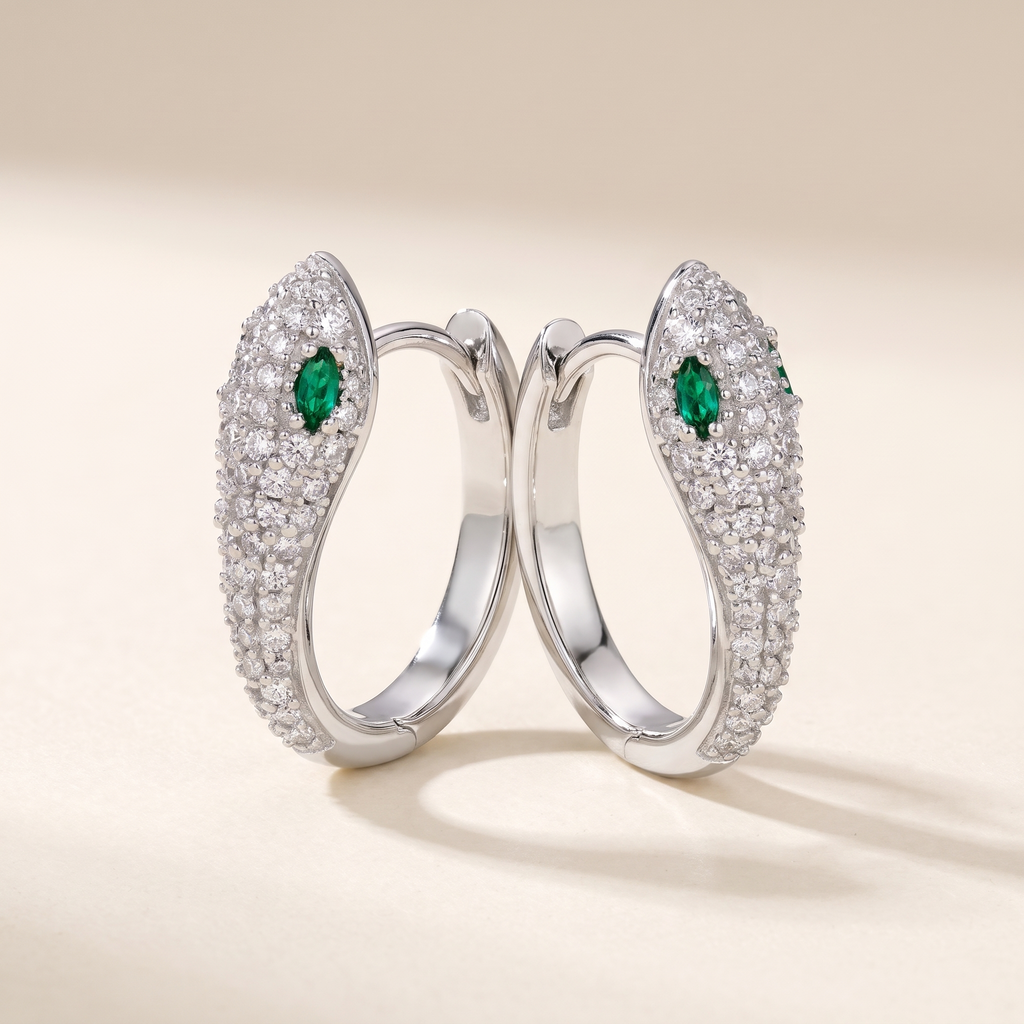 Mélusine Moissanite Snake Hoops in White Gold