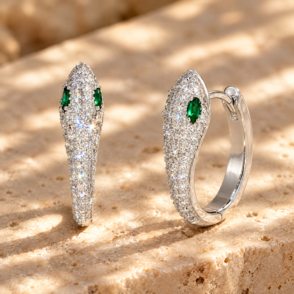 Mélusine Moissanite Snake Hoops, close-up detail
