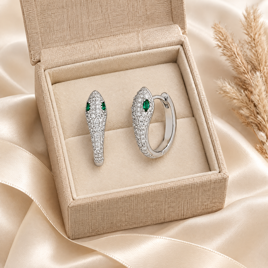 Mélusine Moissanite Snake Hoops, presented in a box