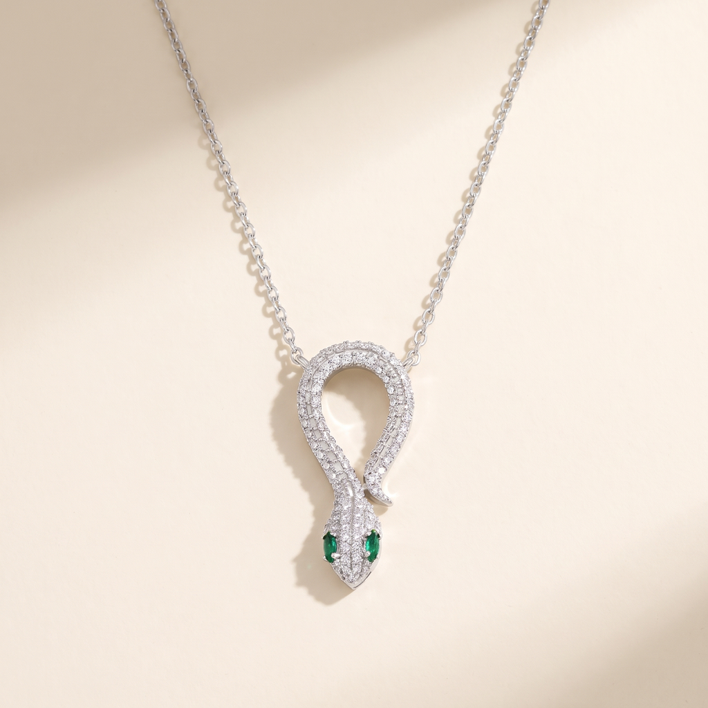 Mélusine Moissanite Snake Pendant in White Gold
