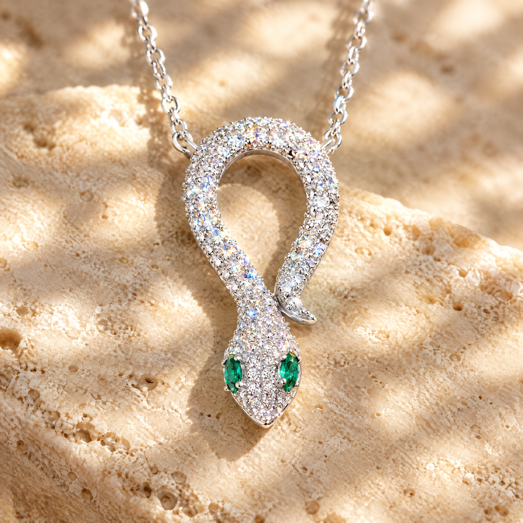 Mélusine Moissanite Snake Pendant, close-up detail