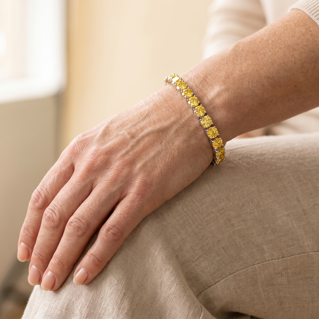 Miel Yellow Moissanite Tennis Bracelet, worn by a woman