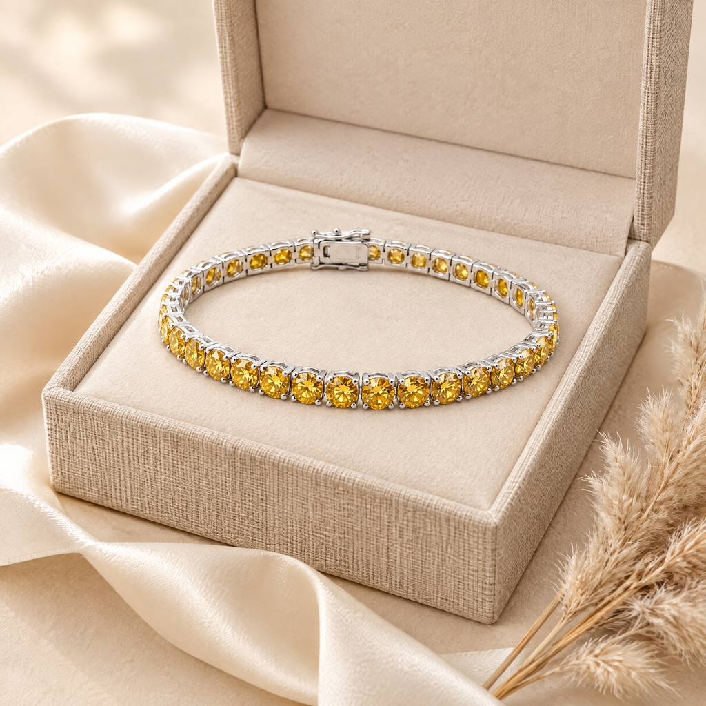 Miel Yellow Moissanite Tennis Bracelet, presented in a box