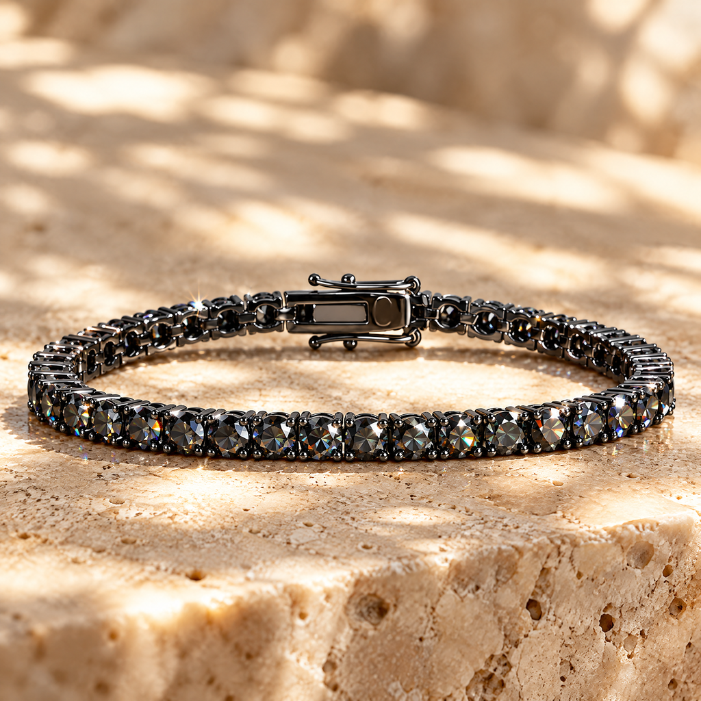 Minuit Black Moissanite Tennis Bracelet, close-up detail