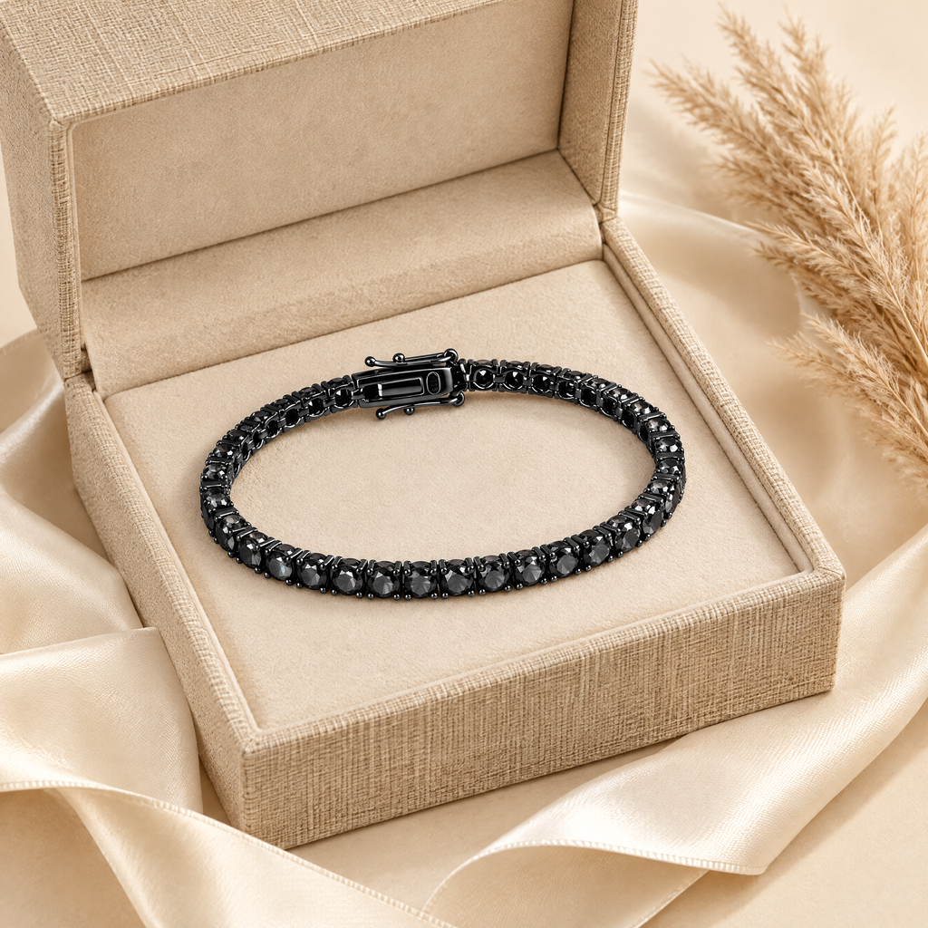 Minuit Black Moissanite Tennis Bracelet, presented in a box