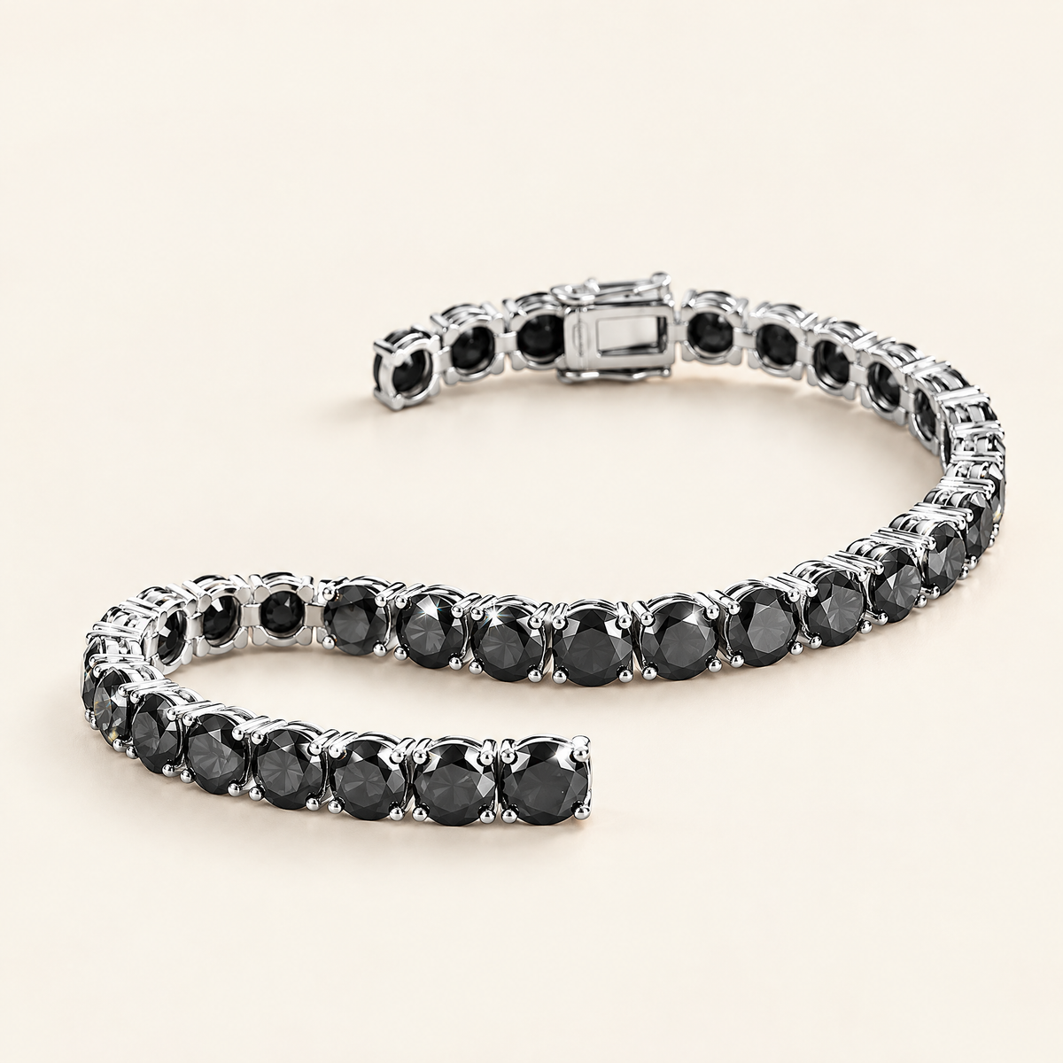 Minuit Black Moissanite Tennis Bracelet in White Gold