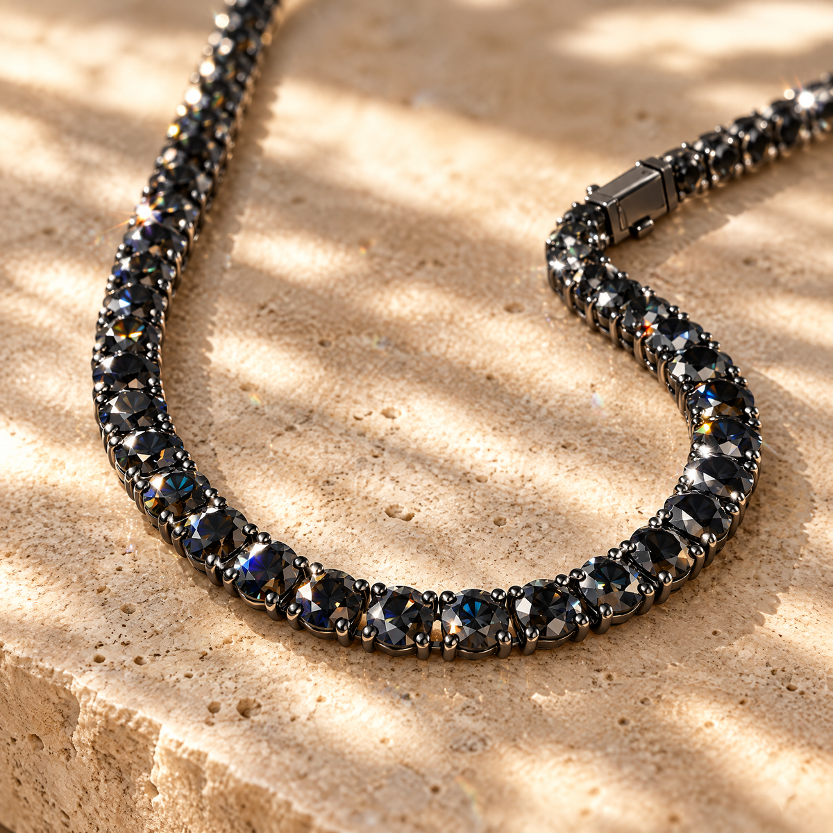 Minuit Black Moissanite Tennis Necklace, close-up detail