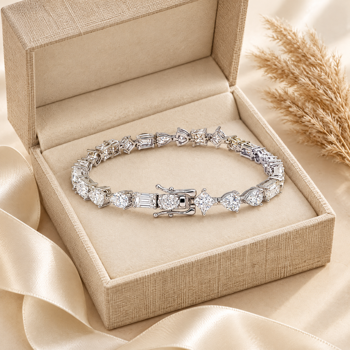Mosaïque Mixed-Cut Moissanite Tennis Bracelet, presented in a box