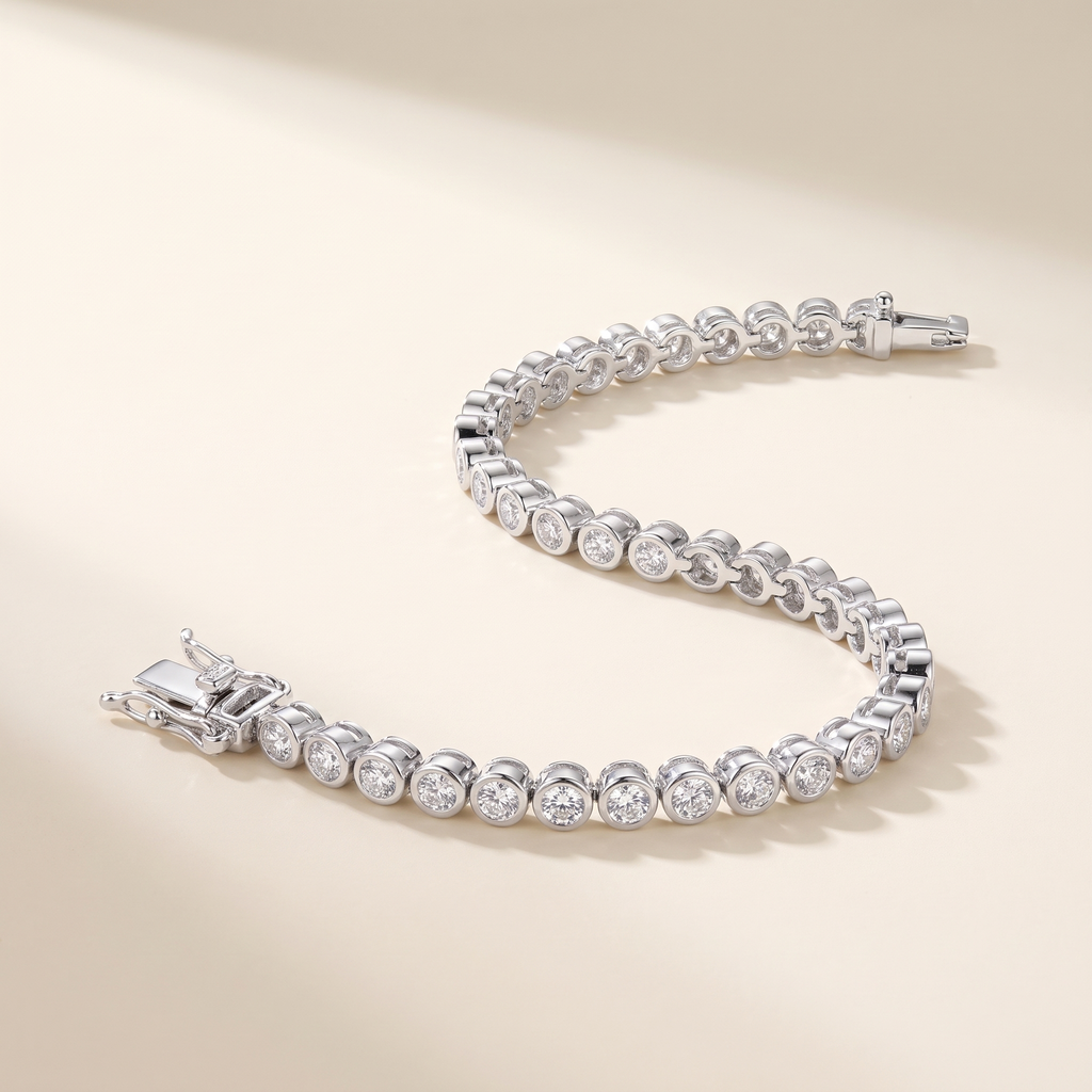Nina Bezel Moissanite Tennis Bracelet in White Gold