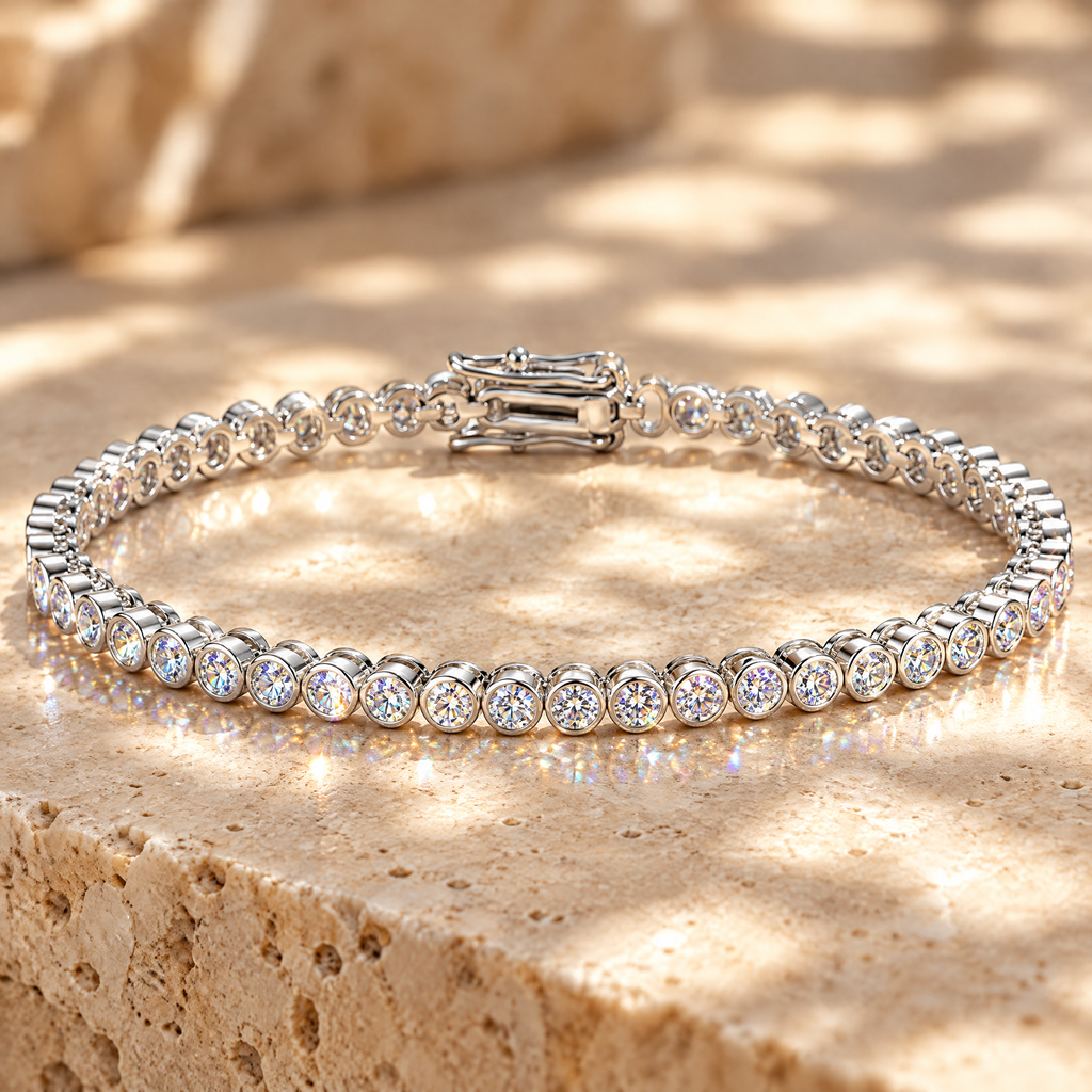 Nina Bezel Moissanite Tennis Bracelet, close-up detail