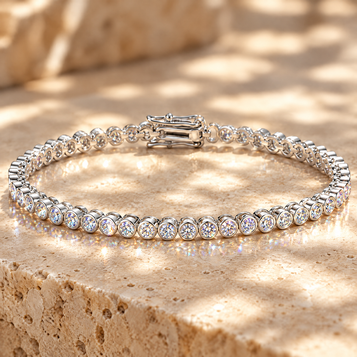 Nina Bezel Moissanite Tennis Bracelet, close-up detail
