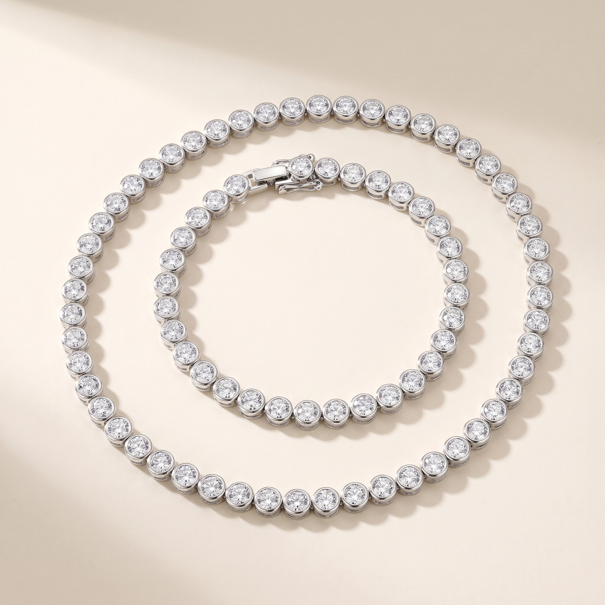 Nina Bezel Moissanite Tennis Necklace in White Gold