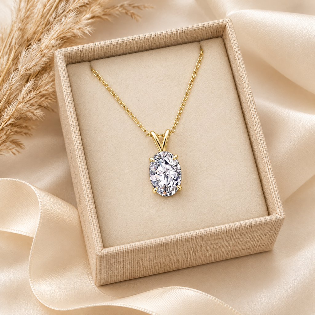Olympe Oval Moissanite Necklace, 14K Gold Filled, presented in a box
