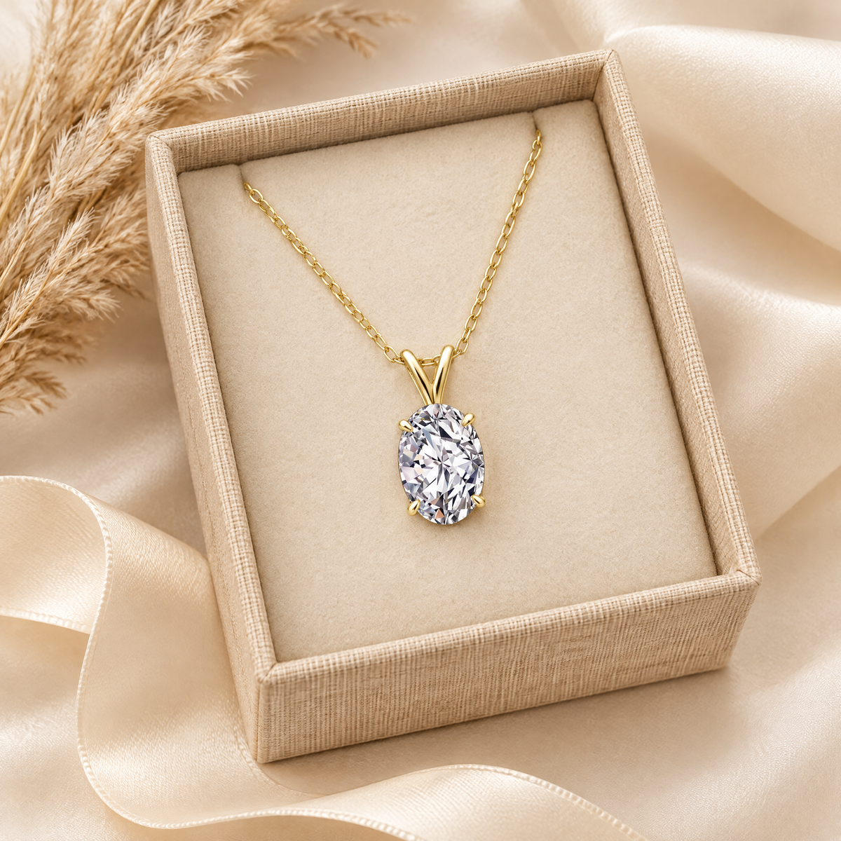 Olympe Oval Moissanite Necklace, 14K Gold Filled, presented in a box