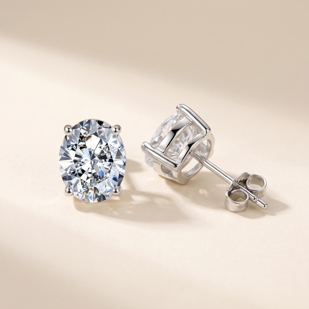 Olympe Oval-Cut Moissanite Studs in White Gold