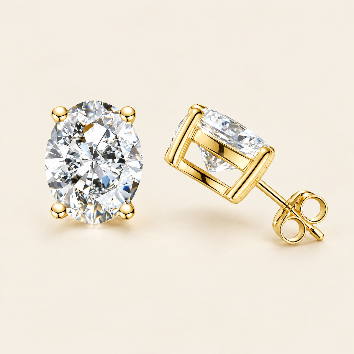 Olympe Oval-Cut Moissanite Studs in Yellow Gold