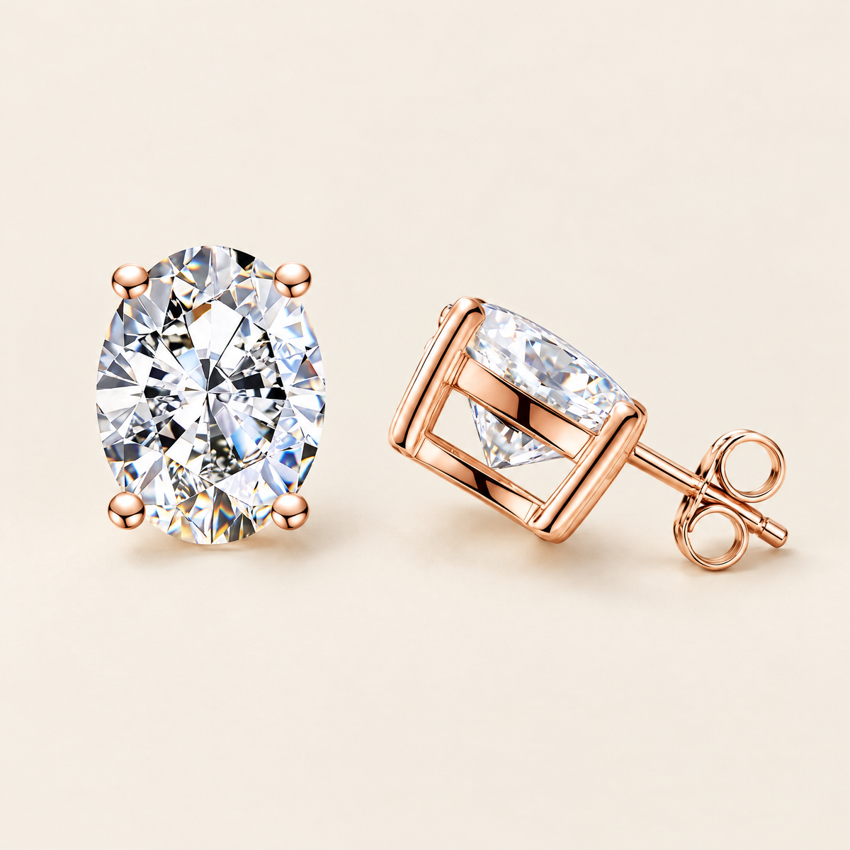 Olympe Oval-Cut Moissanite Studs in Rose Gold