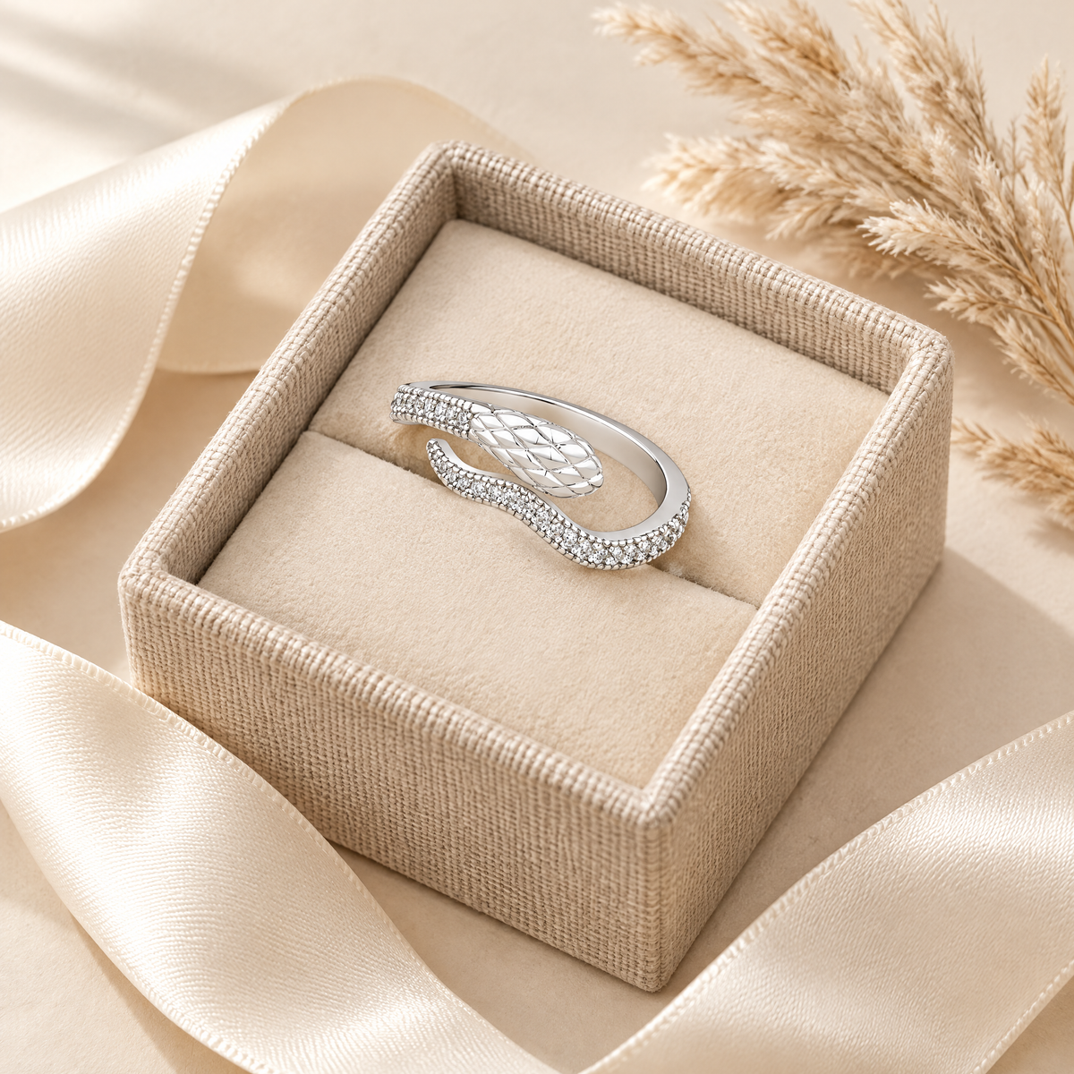 Ondine Moissanite Snake Band, presented in a box