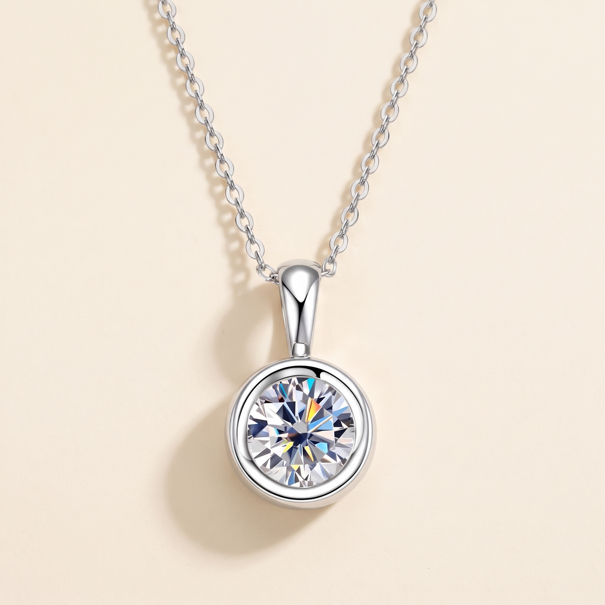 Orbe Bezel Moissanite Drop Pendant in White Gold