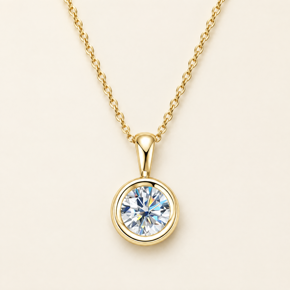 Orbe Bezel Moissanite Drop Pendant in Yellow Gold