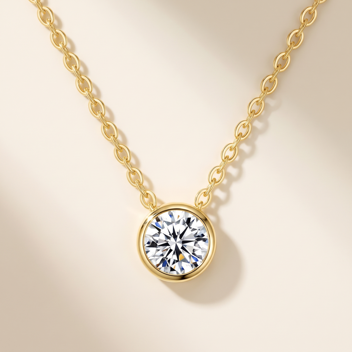 Orbe Bezel Moissanite Necklace, 14K Gold Filled
