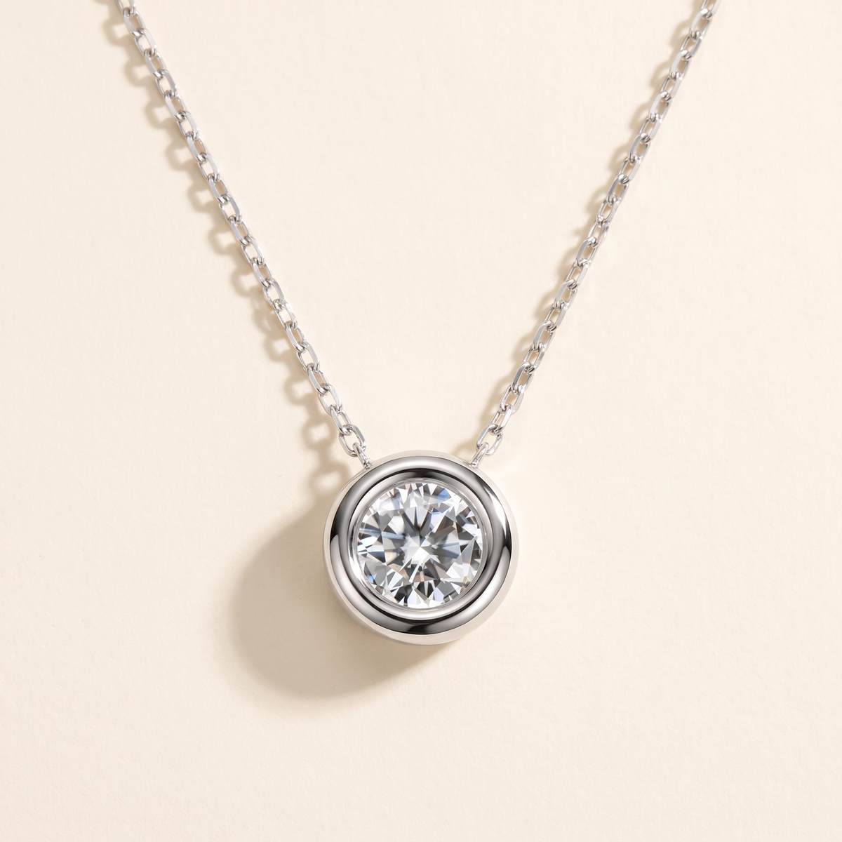 Orbe Floating Bezel Moissanite Necklace in White Gold