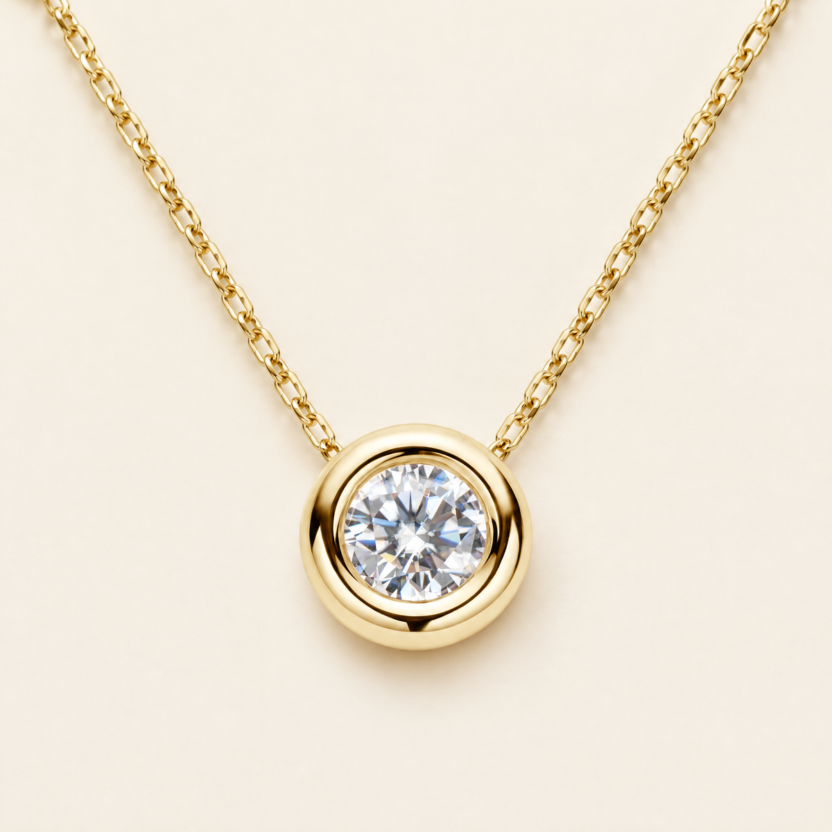 Orbe Floating Bezel Moissanite Necklace in Yellow Gold
