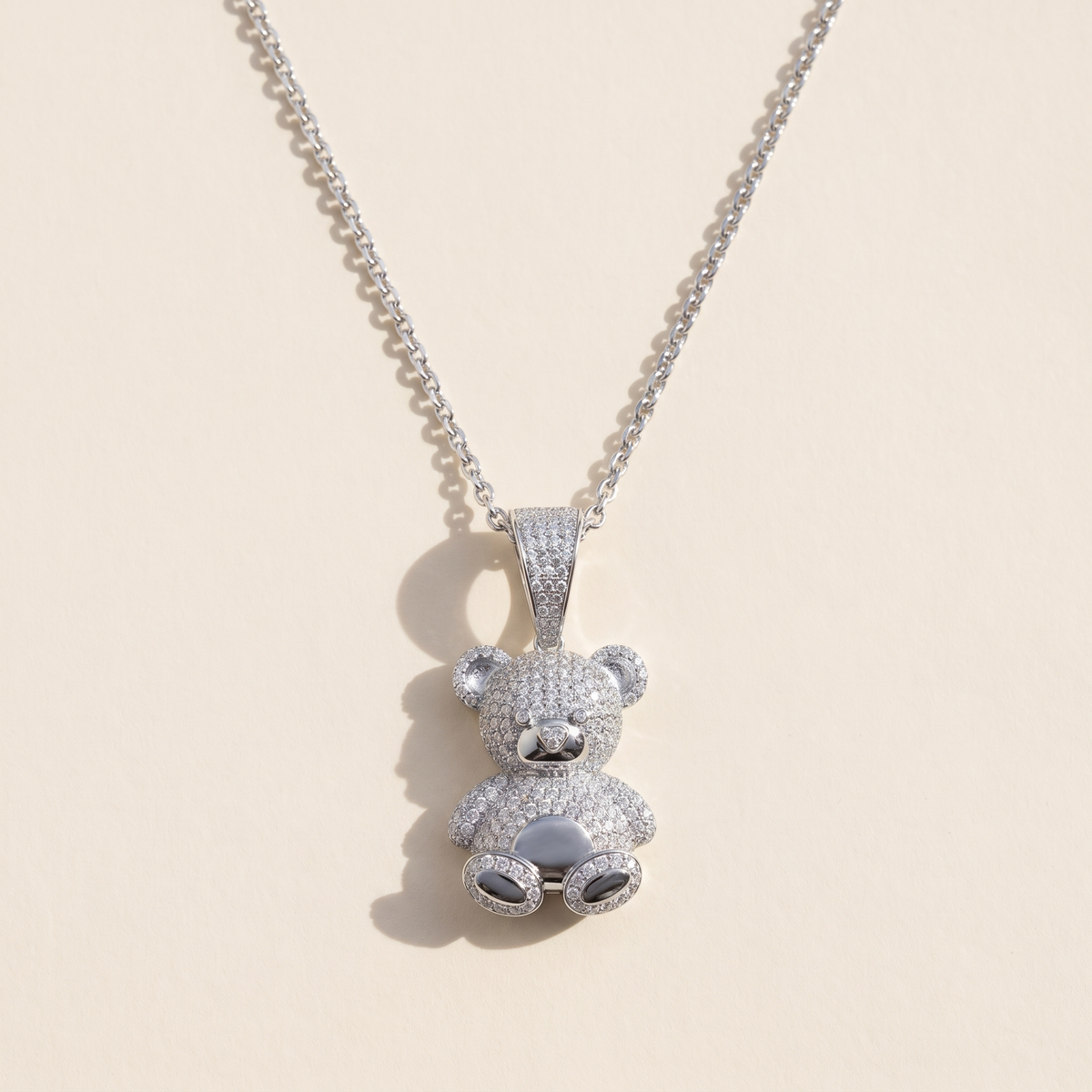 Ourson Moissanite Pavé Bear Pendant in 18K White Gold