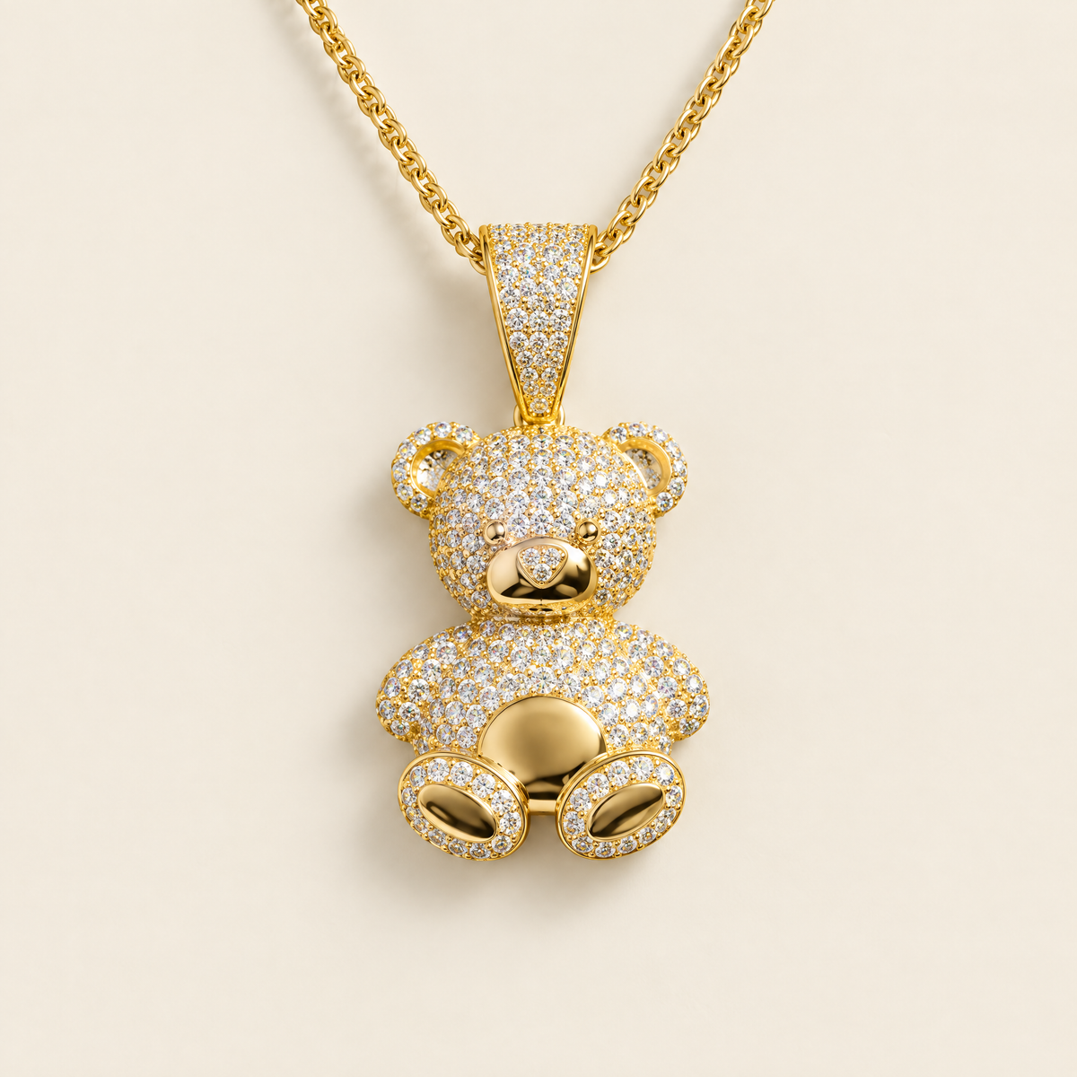 Ourson Moissanite Pavé Bear Pendant in 18K Yellow Gold
