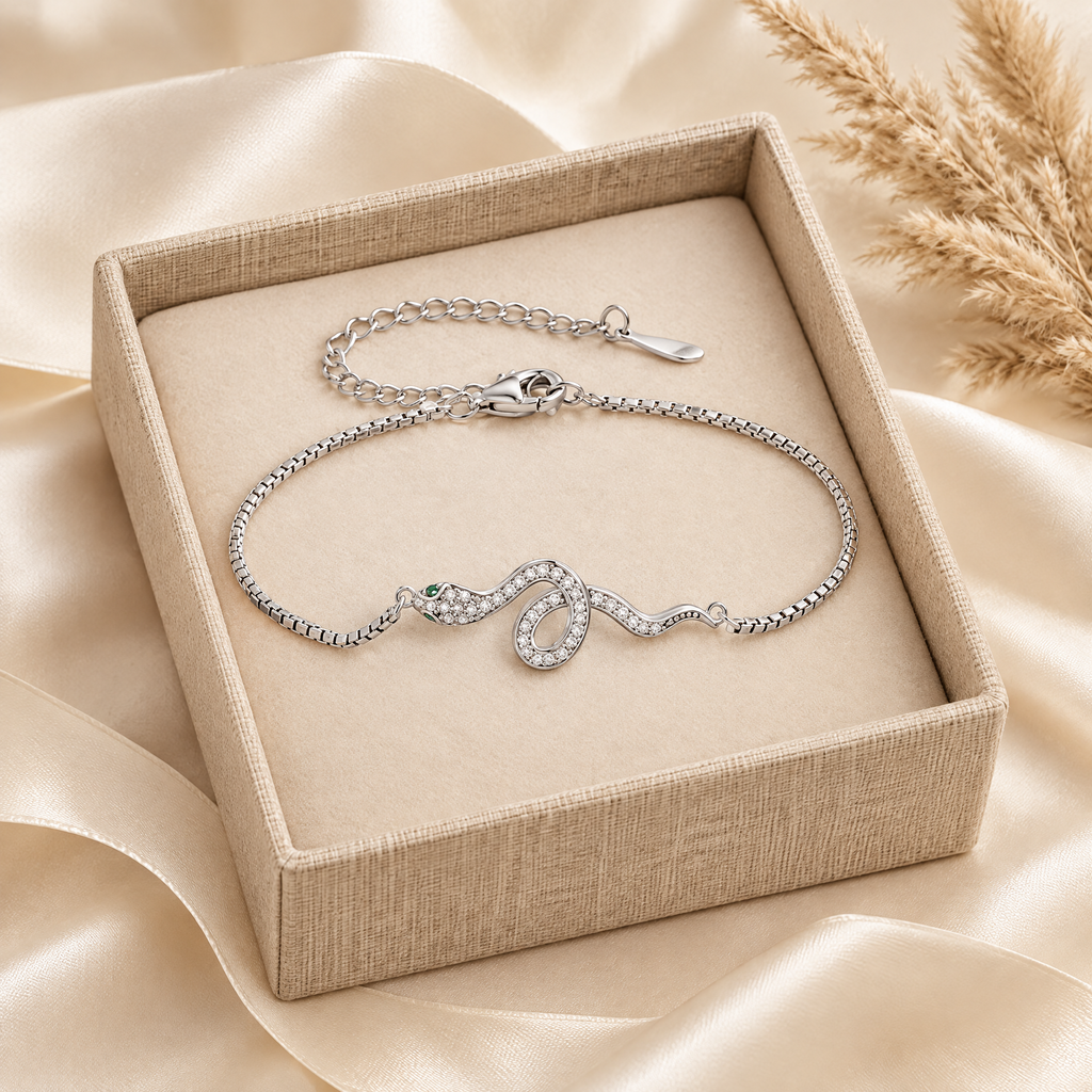 Petite Ève CZ Snake Bracelet, presented in a box