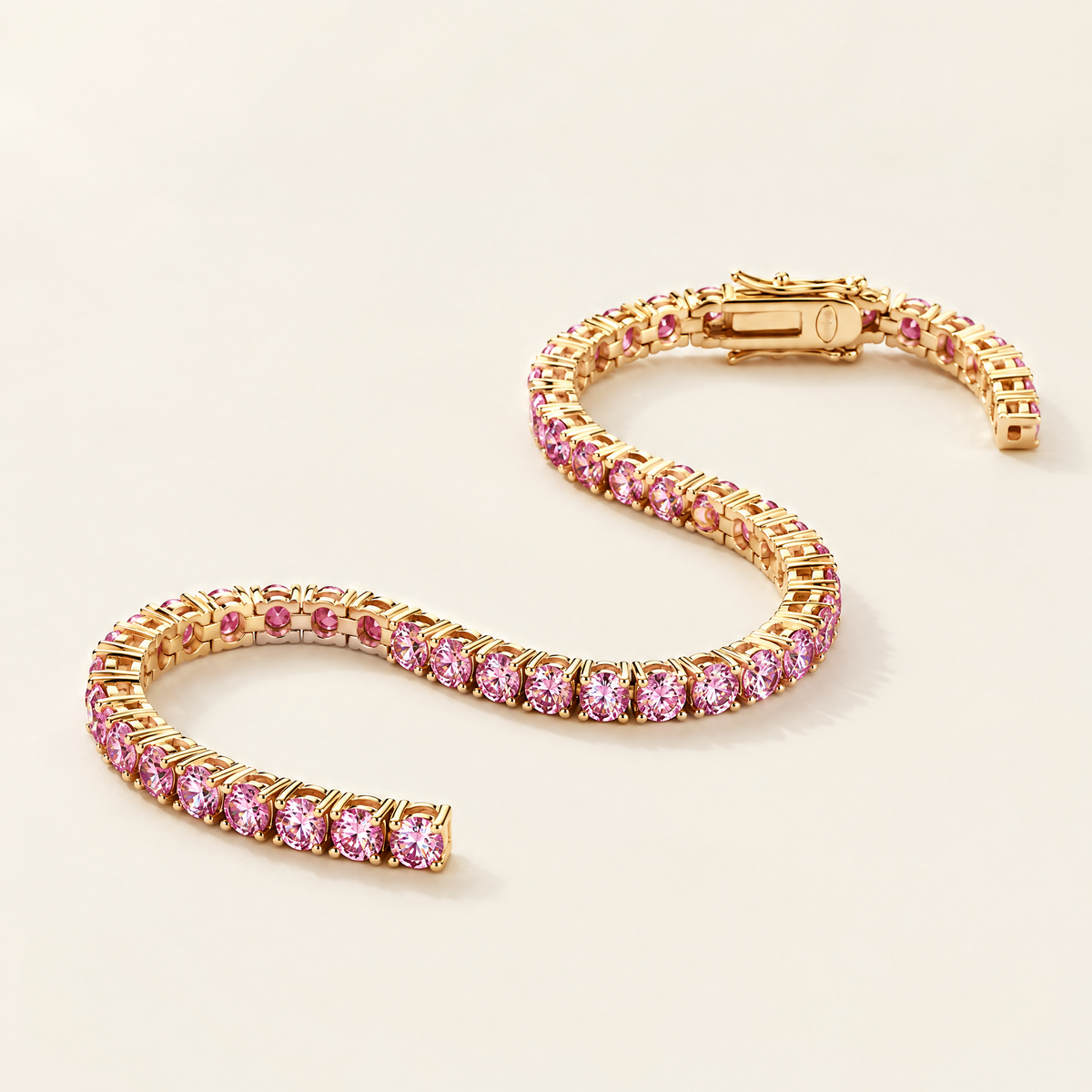 Pivoine Pink Moissanite Tennis Bracelet in Yellow Gold