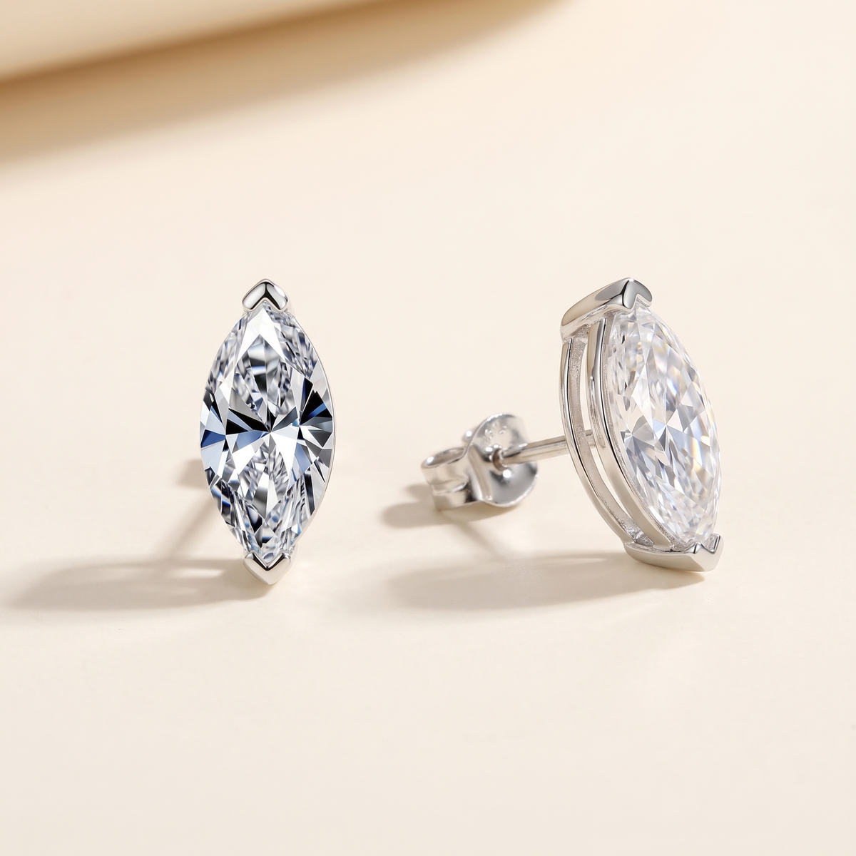 Pompadour Marquise-Cut Moissanite Studs in White Gold