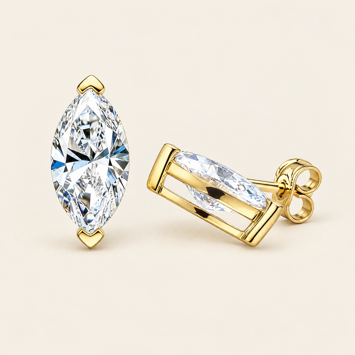 Pompadour Marquise-Cut Moissanite Studs in Yellow Gold