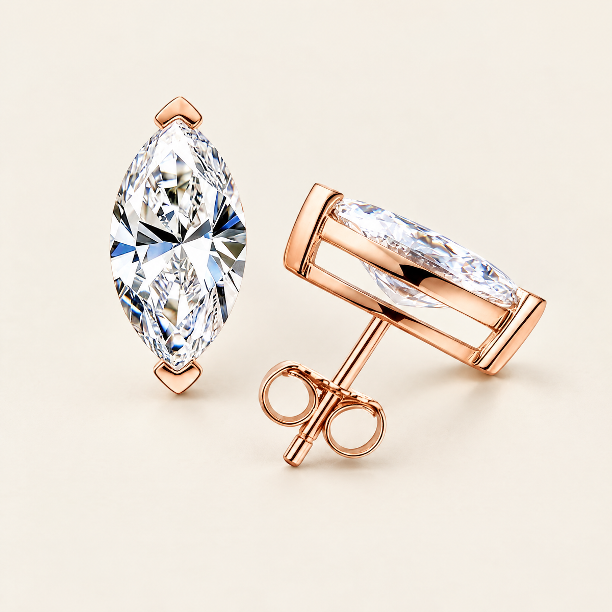 Pompadour Marquise-Cut Moissanite Studs in Rose Gold