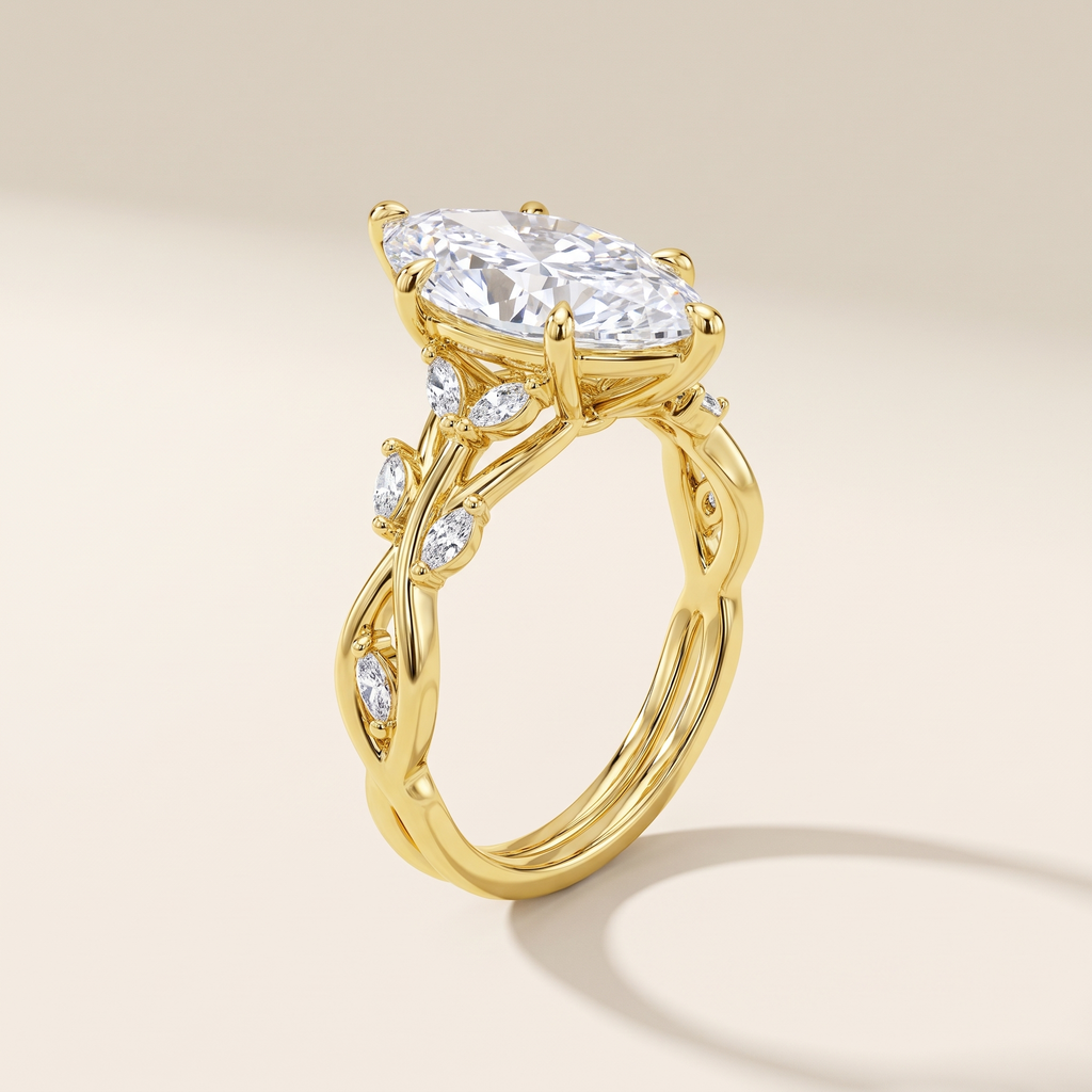 Pompadour Marquise Moissanite Engagement Ring in 14K Gold Filled over 925 Sterling Silver