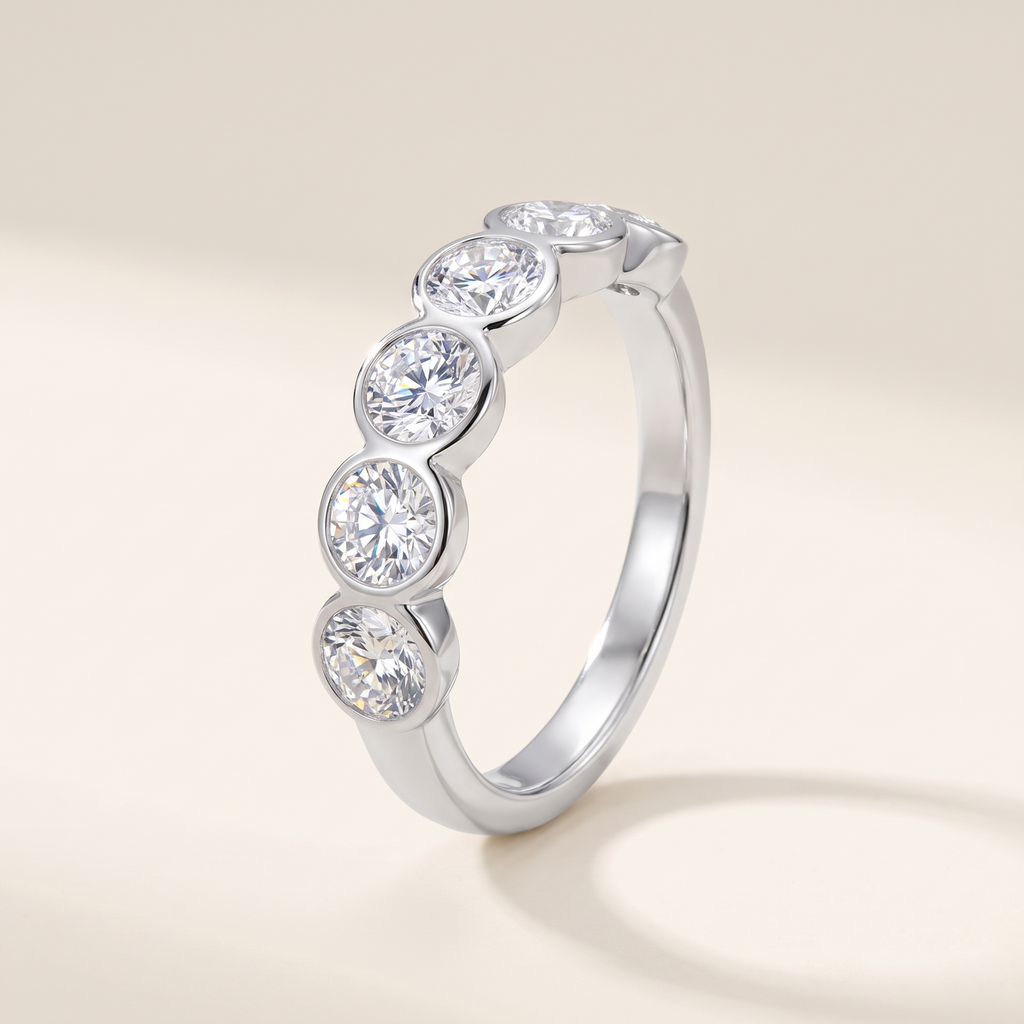 Quintette Five-Stone Bezel Moissanite Band in White Gold