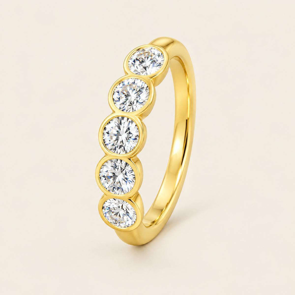 Quintette Five-Stone Bezel Moissanite Band in Yellow Gold