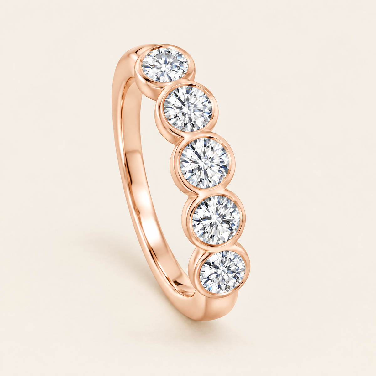 Quintette Five-Stone Bezel Moissanite Band in Rose Gold