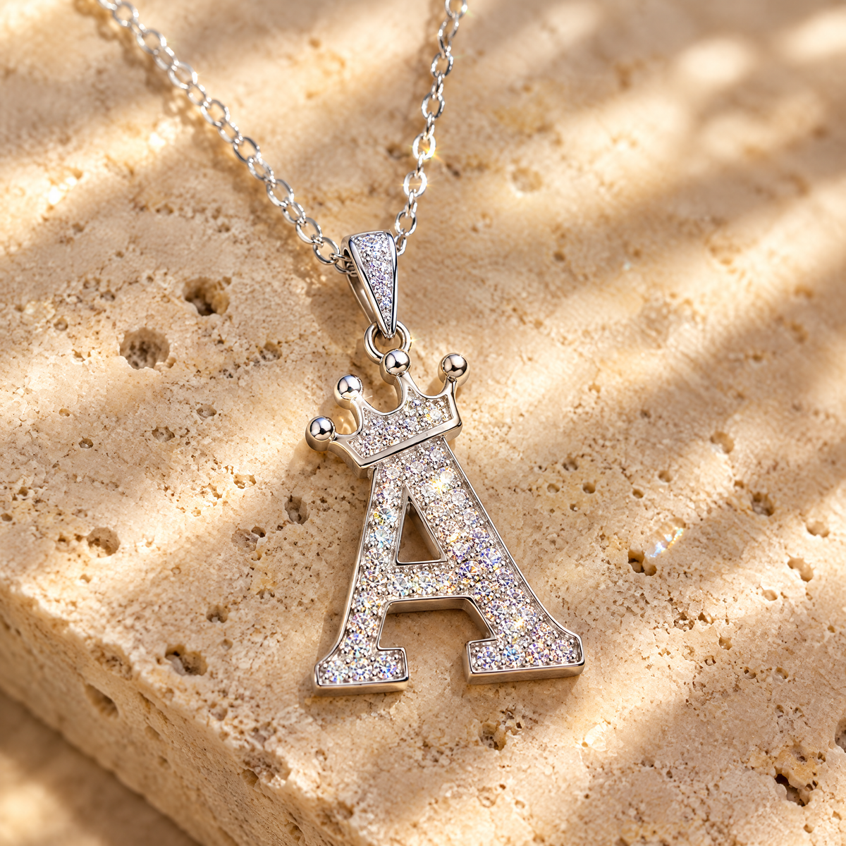 Reine Moissanite Crown Initial Necklace, close-up detail