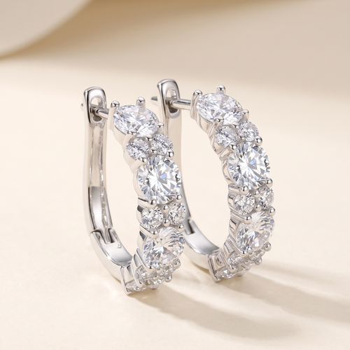 Rythme Moissanite Alternating Hoops in White Gold