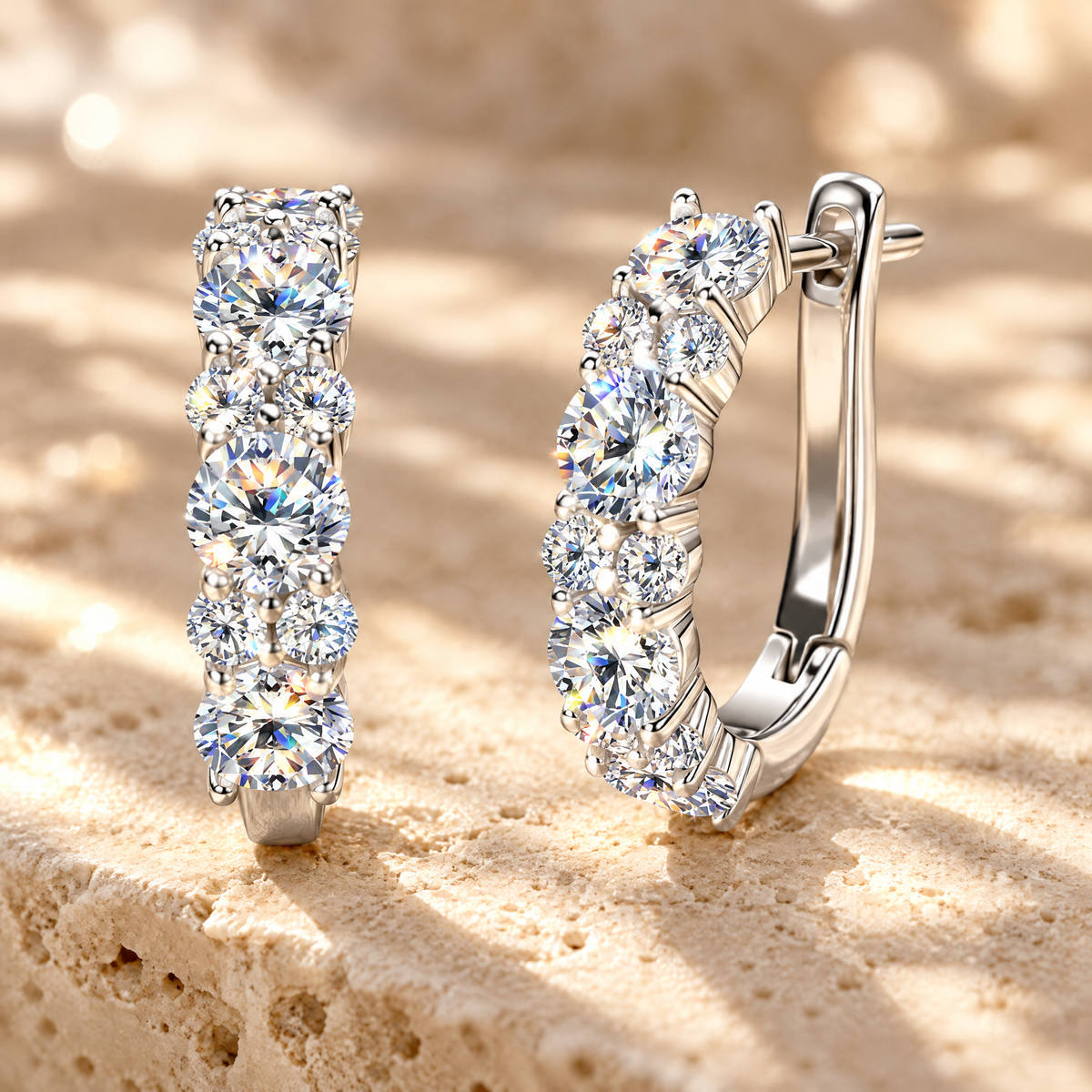 Rythme Moissanite Alternating Hoops, close-up detail
