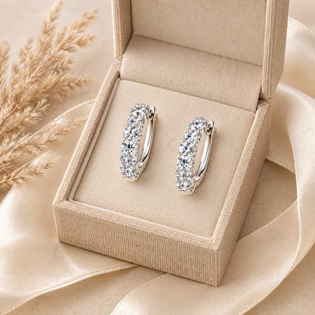 Rythme Moissanite Alternating Hoops, presented in a box