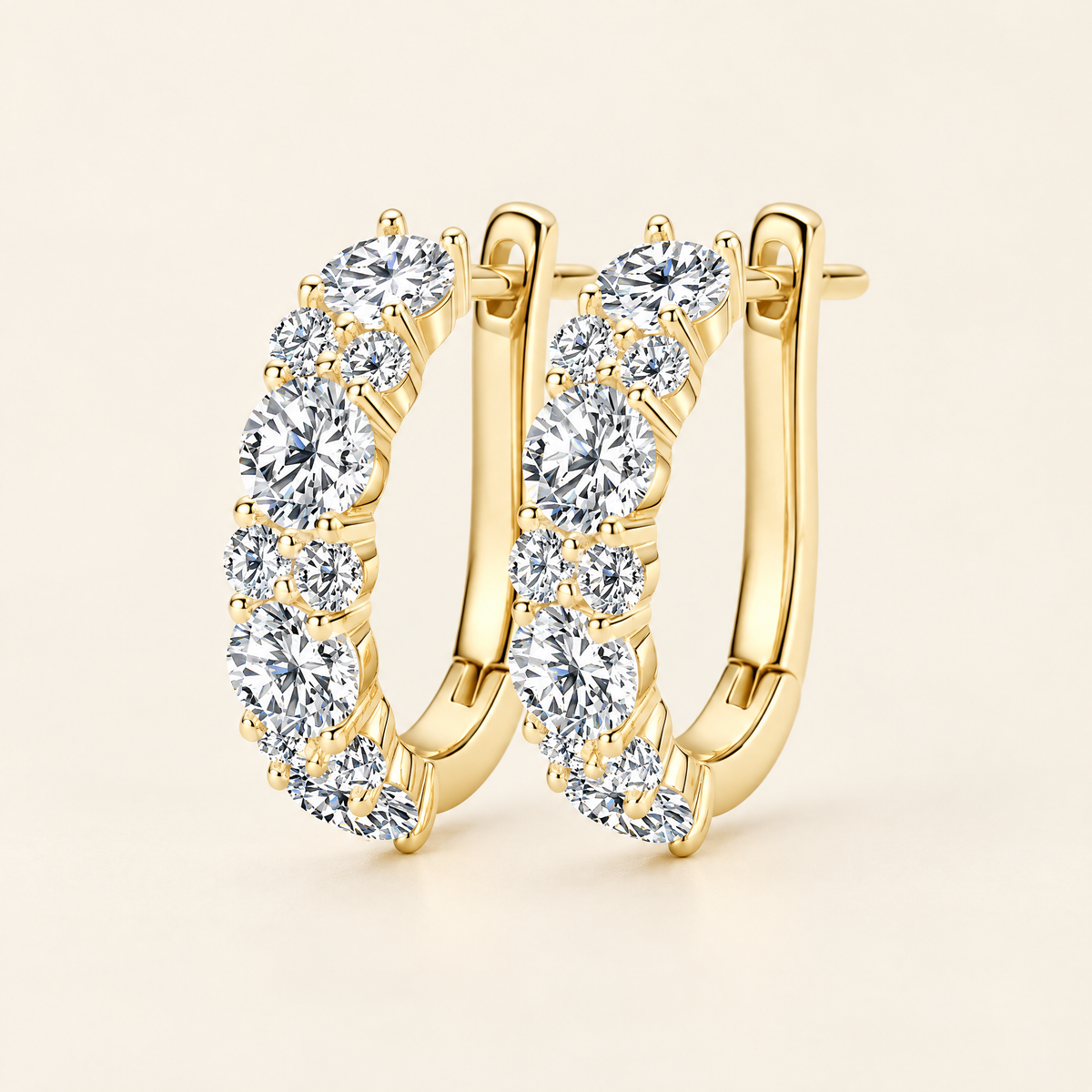 Rythme Moissanite Alternating Hoops in Yellow Gold